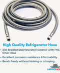 Fridge Ready Universal Refrigerator Water Hose 30 Foot With One Quarter Inch Connections coiled stainless steel hose