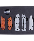 Framelock Folding Knife Kit FLX25 With Cocobolo Dymondwood Handles, DIY Parts Kit, 440C Stainless Steel Blade components displayed