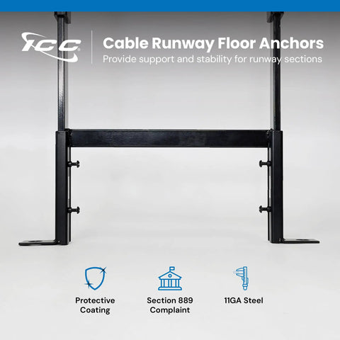 Top Shelf Cable Runway Floor Anchor Kit Black Powder Coated Steel Heavy Duty Telecommunications Stabilizer showing stable anchors.