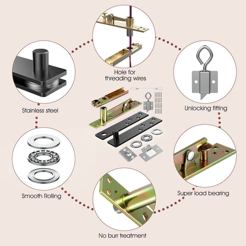 Hidden Bookcase Pivot Hinges With Concealed Wire Passage For Your Secret Murphy Door Heavy Duty DIY Kit Supports 150 Lbs