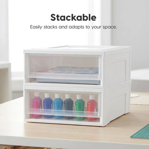 Under Bed Storage Drawer Set 22 Qt Stackable Plastic Organizer Bins With Smooth Glide Sliding Drawers 4 Pack White Durable Made In USA Storage Solution For Bedroom Closet And Toy Rooms
