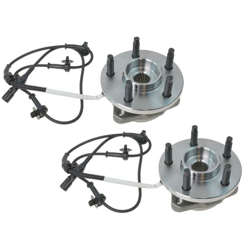 Front Left And Right Wheel Bearing And Hub Assembly Set, 2 Piece, Drop-In Ready For 2003 2010 Ford Explorer Sport Trac 4WD, 2003 2010 Ranger 4WD, Mazda B4000 B3000 4WD, Direct Fit Replacement With Durable Bearings And Sealed Hub Design shown.