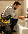 Gardener Tool Belt With Quick Access Pockets Portable Waist Bag For Workshop And Lawn Care in use by a man fixing a faucet
