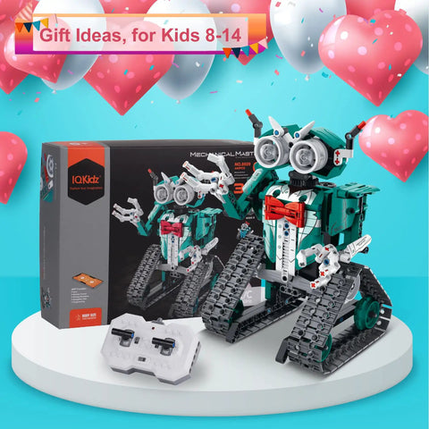 3 In 1 RC Robot Kit For Kids Ages 8-12 With 440 Pieces, Build A Sleek Robot Car, A Tank, Or A Robot Girl With Bow Hair Clip, Epic STEM Toy Gift For Boys And Girls, Educational And Hands On Fun. RC robot kit with remote controller, box and assembled tracked robot model