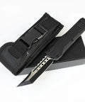 3.5 Inch Two Tone Blade Pocket Knife With Zinc Handle For Everyday Carry And Camping, shown with black pouch and box