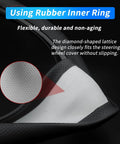 Roll Smooth Premium Leather Steering Wheel Cover Custom Fit For GMC Models Featuring Dope Red Blue Contrast Stitching Tight Non Slip Grip Breathable Comfort Includes Free Gear, showing rubber inner ring with diamond lattice design.