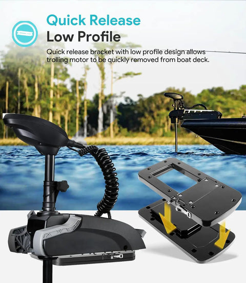 Xi Series Quick Release Mounting Bracket Kit Replacement for Xi3 Xi5 Trolling Motors, Aluminum Black shown in use on water