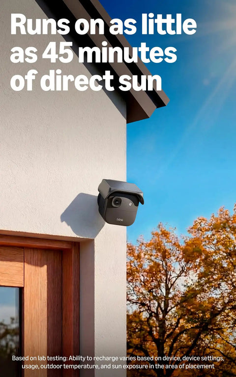 Ditch The Cords Hassle Free Solar Smart Security Camera With True 2K Video Feed And Sync Hub Included For Bulletproof Home Protection mounted on exterior wall.