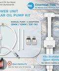 Lower Unit Gear Oil Pump For Standard Quart Bottle With 8cc Manual Fluid Pump And 3 Swivel Adapters, pump kit