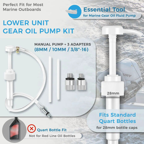 Lower Unit Gear Oil Pump For Standard Quart Bottle With 8cc Manual Fluid Pump And 3 Swivel Adapters, pump kit