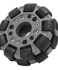 100mm double plastic omni wheel with rubber rollers, gray hub and black rollers for robot platforms