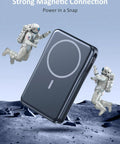 Magnetic Portable Charger 10000mAh Power Bank With 20W Fast Charge And Built In Cable in space with astronauts.