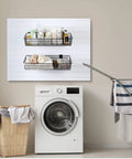 2 Pack Slatwall Baskets Heavy Duty Metal Wire Mounted Hanging Storage Display Baskets 23.6 Inch Width installed in laundry room