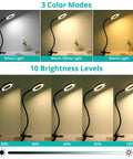 5X Magnifying Desk Clip Lamp With 10 Dimmable Brightness Levels And 3 Color Modes For Reading, Crafting, And Close Work Comes With 5V 2A Adapter Flexible Neck Clamp Mount Black Finish in various color modes and brightness levels