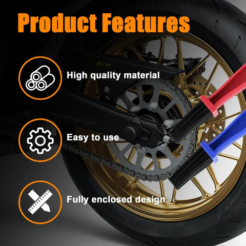 2 Piece Bike And Motorcycle Chain Cleaning Brush Set For Universal Use Heavy Duty Chain Washer Tool With Nylon Bristles
