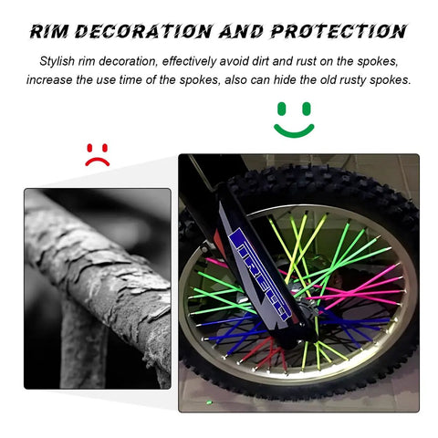 Spoke Covers For Dirt Bikes Motorcycle Spoke Skins Wheel Wraps For 8 To 21 Inch Rims, Dark Blue and Multi-Color Spoke Protection
