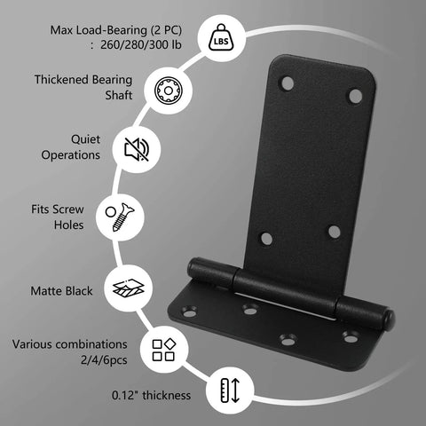 Genuine 5 Inch Matte Black Door Hinges 4 Pack Heavy Duty Gate Hardware With No Fuss Screws For Smooth Swings And Real Thick Steel Toughness For Your Next Outdoor Fix, showcasing specifications and features.