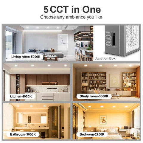 12 Pack 6 Inch 5CCT Dimmable LED Canless Recessed Ceiling Light With 2700K To 5000K Adjustable Color Temp Toggle Switch And Dumb Easy Plug And Play Setup For A Laid Back Vibe In Any Room