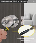 Installing All Keyed Alike Entry Door Knob and Single Cylinder Deadbolt Combo Set with screwdriver, satin nickel finish