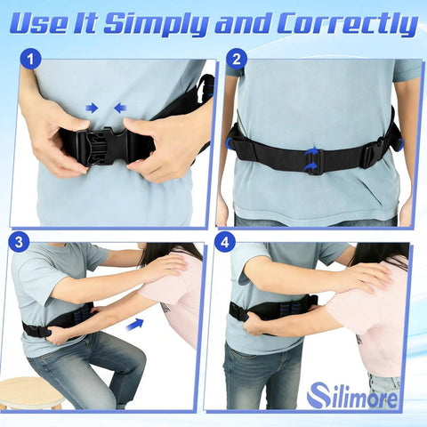 Easy Grab Gait Belt For Seniors With Handles in use showing quick-release latch and secure transfer method.