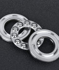 Five 10x5x5 axial ball thrust bearings in metal, mounted bearing set with ball retainer