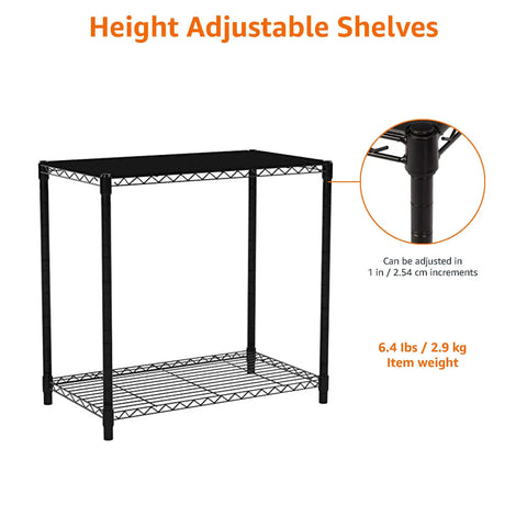 Rock Solid Heavy Duty 2 Shelf Stackable Steel Wire Rack With Tough Black Finish Badass Storage Cart For Tight Rooms Fast Assembly Home Organization Setup
