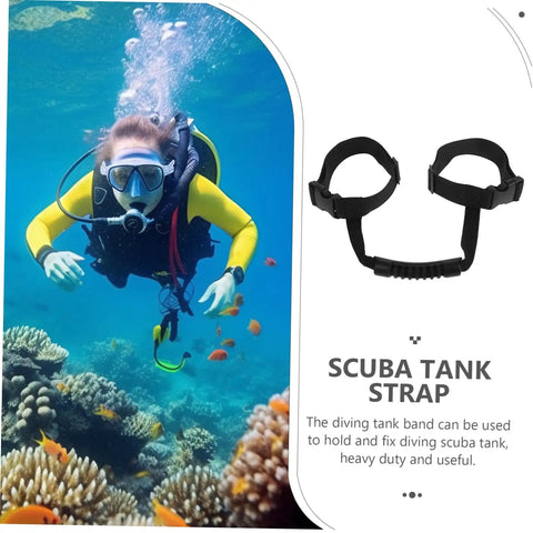 Diver with Scuba Dive Gear Strap Tank Holder And Carrier Lanyard swimming near coral reef.