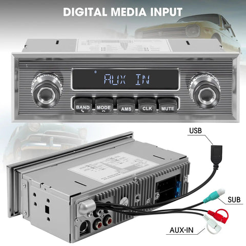 Single Din Car Stereo With Bluetooth Five Three LCD Display AM FM Receiver USB And AUX In Preamp Subwoofer Output front view