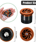 10 Pack Variable Arc Nozzles For Adjustable Pop Up Sprinkler Heads Hassle Free Yard Refresh Garden Lawn Irrigation Setup Zero To 360 Degree Spraying Total Coverage, showing nozzles in hand and product sizes.