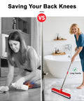 Comparison of traditional floor scrubbing and using a 15.7 Inch Wide Floor Scrub Brush With Removable Stainless Steel Handle