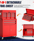 Heavy Duty 2 In 1 Detachable Tool Chest On Wheels With 10 Drawers Lockable Top Box And Bottom Cart A High Capacity Mechanic Organizer For Workshop Garage Adjustable Shelf Red Finish