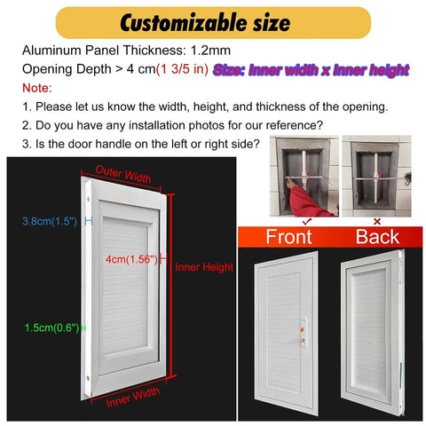 Heavy Duty White Lockable Access Door For Crawl Space And Attic Projects Flush Mount Insulated Wall Panel dimensions and design details.