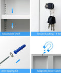 Locking Metal Storage Cabinet With Adjustable Shelves For Home Office And Garage Black Compact Lockable Cabinet With Doors And Door Catch For Secure Storage Heavy Duty Build No Fuss, showing adjustable shelf, secure locking with 4 keys, anti-tipping kit, and magnetic door catch.