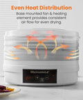 Total Game Changer Digital Food Dehydrator With Five Roomy Trays Variable Heat Controls And An Easy Forty Eight Hour Timer features even heat distribution.