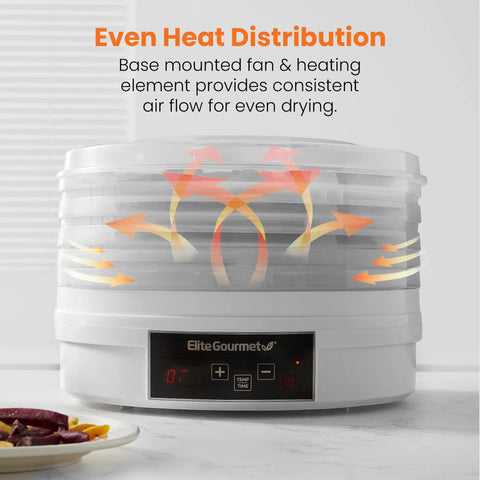 Total Game Changer Digital Food Dehydrator With Five Roomy Trays Variable Heat Controls And An Easy Forty Eight Hour Timer features even heat distribution.