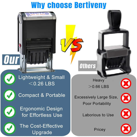 Heavy Duty Self Inking Date Stamp With Custom Message And Signature Replaceable Dual Color Ink Pad For Office Paperworks showing comparison with lightweight design.