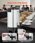 Big Batch Commercial Coffee Urn With Dripless Faucet 40 Cup 203 Oz Hot Beverage Dispenser 1090W Quick Brew Coffee Maker Automatic Temperature Control Perfect For Catering Parties Churches And Restaurants on countertop with cup