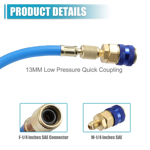 Oil and Dye Injector Kit for Car HVAC Systems with 13mm low pressure quick coupler and two SAE connectors