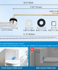 Diagram showing Universal Front Mount Toilet Handle Replacement in Chrome Finish with measurements and installation diagram.