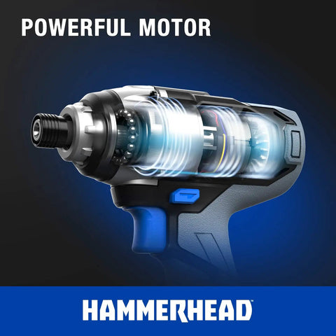 Cutaway view of 20V Cordless Impact Driver Kit With One Quarter Inch Hex Chuck, 1590 Inch Pounds Torque, LED Work Light