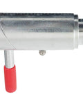 Heavy Duty 1 Inch Spring Loaded Cam Lock Plunger Pin With Grease Fitting Zinc Plated Steel, side view showing red handle.