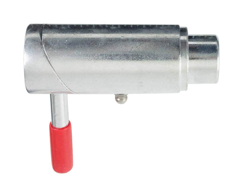 Heavy Duty 1 Inch Spring Loaded Cam Lock Plunger Pin With Grease Fitting Zinc Plated Steel, side view showing red handle.