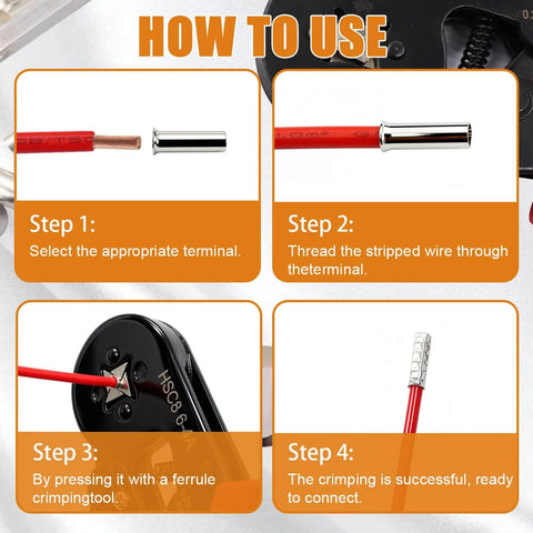 Heavy Duty Wire Ferrules Kit With Eight Size Silver Plated Copper Ends For AWG 1/0 To 12 crimping instructions