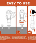 Three-step guide for using 19mm Lug Nut Remover For Damaged And Rusted Nuts And Screws Half Inch Drive Twist Socket with spiral design