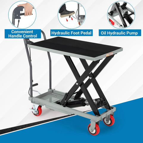 Heavy Duty Hydraulic Lift Table Cart With 500 Lbs Capacity And Badass Powder Coated Steel Frame for smooth hydraulic foot pedal operation.
