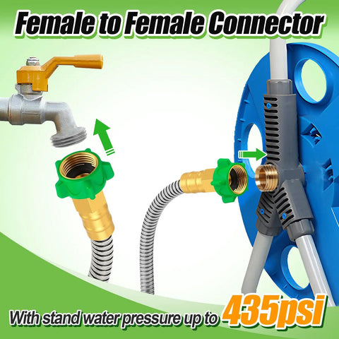 Beefy Heavy Duty 304 Stainless Steel Construction Double Female Hose Connector with leakproof, flexible water pipe on hose reel