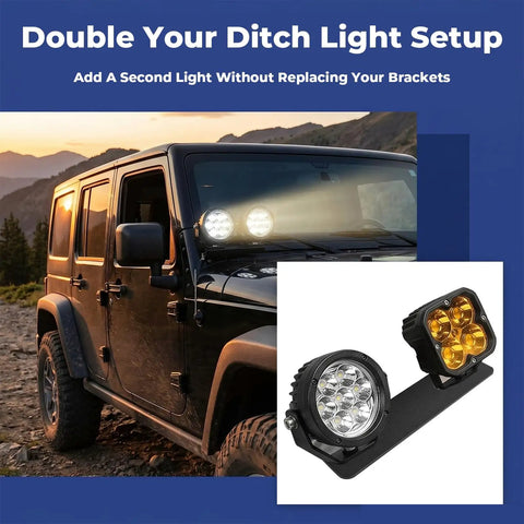 Two Pack Ditch Light Bracket Extensions For Trucks SUVs UTVs And ATVs Easy Bolt On Mounting Kit Black Compatible With Most Ditch Light Brackets No Drilling Quick Install Off Road Ready