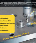 Heavy Duty Hole Saw Kit With Carbide Tipped Bits For Stainless Steel Cutting. 25mm carbide bit drilling 25mm steel plate