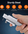 Hand holding Vernier Caliper 0-8 Inch and 0-200 MM Stainless Steel Dual Scale with Carbide Scriber, 0.004 Inch 0.1 MM Precision