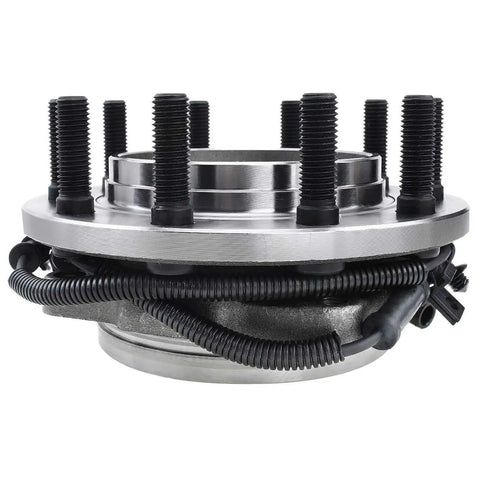 Close-up of Two Piece Front Wheel Bearing And Hub Assembly Set For Front Left And Front Right Sides With Ten Wheel Studs And Four Bolt Holes